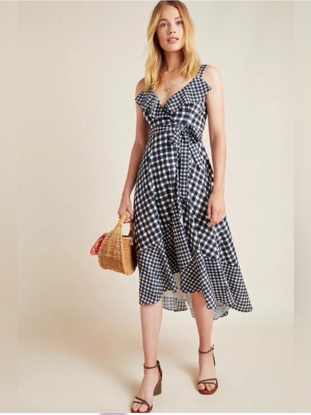 Anthropologie Hutch Allison Black & White Gingham Wrap Dress